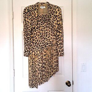 Vintage Leopard Print Suede Bolero Jacket & Fringe Asymmetric Skirt Set Size M/8